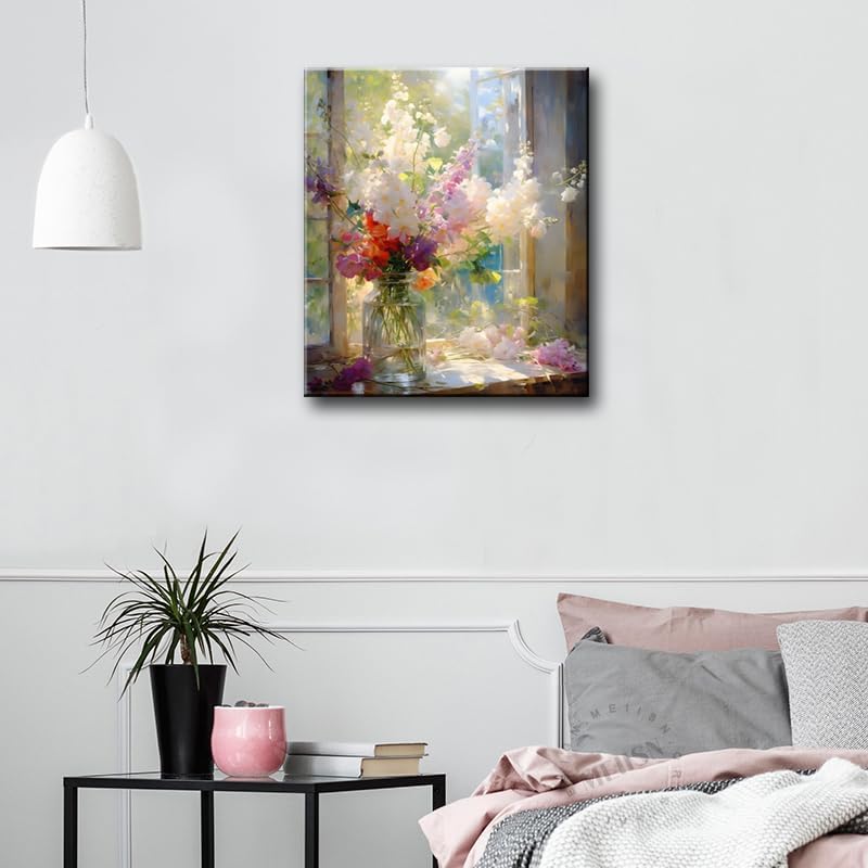 weiyiart Colorful Floral Bathroom Wall Art, Watercolor Flower Canvas Wall Decor, Farmhouse Nature Aesthetic Botanical picture Print Modern Printing Artwork for Office Living Room Girls Bedroom 16X24