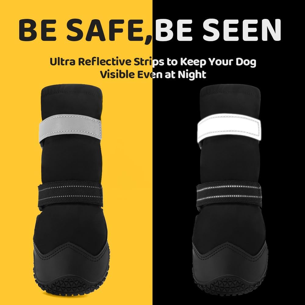 Hcpet Dog Shoes, Dog Boots & Paw Protectors for Winter Snowy Days, Rainy Weather, Outdoor Anti-Slip Sole Dog Booties for Hardwood Floor Black-Leg 4