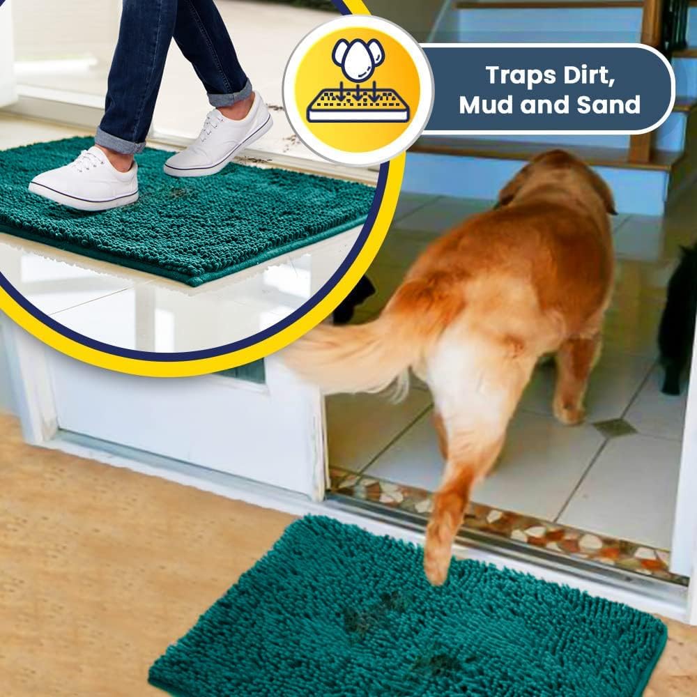 Muddy Mat® AS-SEEN-ON-TV Highly Absorbent Microfiber Door Mat and Pet Rug, Non Slip Thick Washable Area and Bath Mat Soft Chenille for Kitchen Bathroom Bedroom Indoor and Outdoor - Teal 24" x 120"