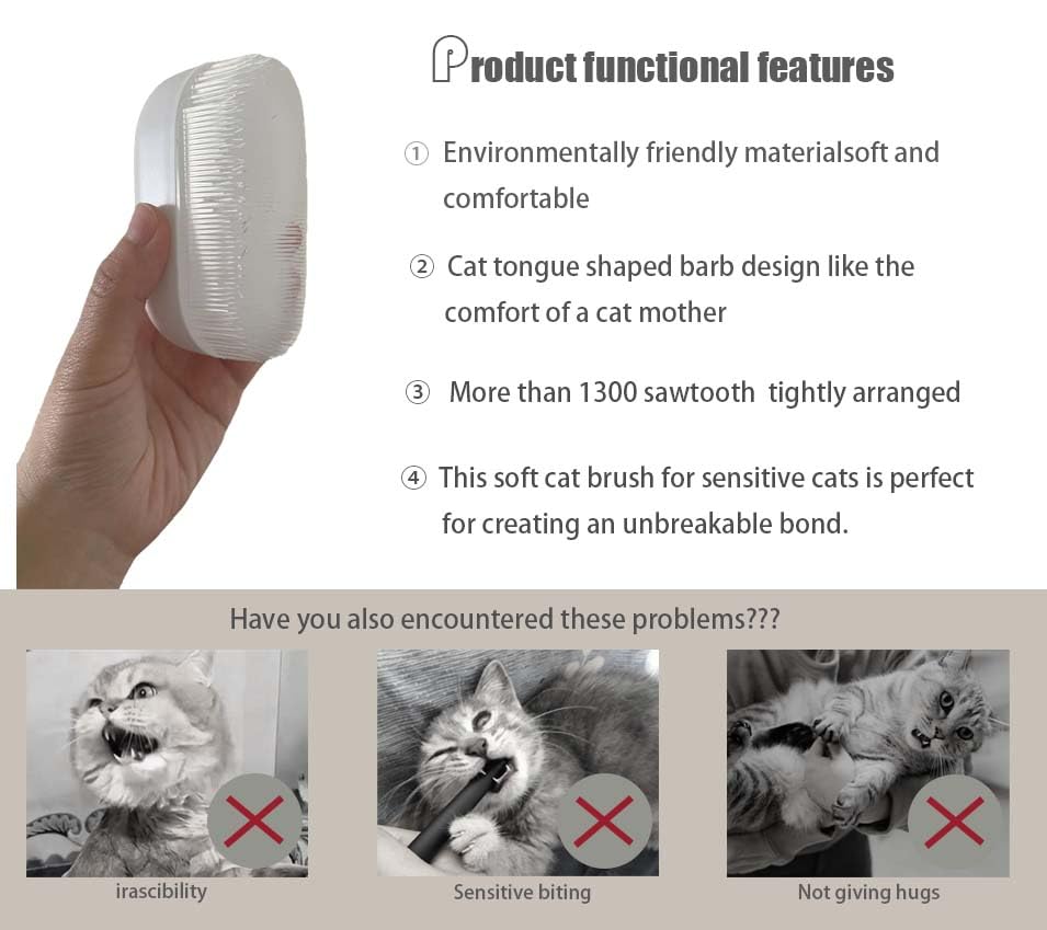 SoarExcelleryy Soft Fur Cat Brush - Over 1000 gentle cat tongue brushes with prickly serrations, suitable for sensitive cats - comfortable, lightweight, gentle, perfect for enhancing intimacy, white