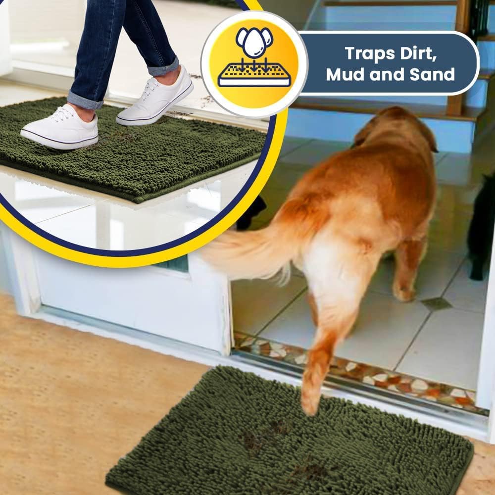 Muddy Mat® Original Dog Door Mat for Muddy Paws, Super Absorbent Microfiber, Non-Slip Washable Pet Rug, Quick Dry Chenille Entryway Carpet, Machine Washable Indoor Outdoor mat, Army Green 19"x30"
