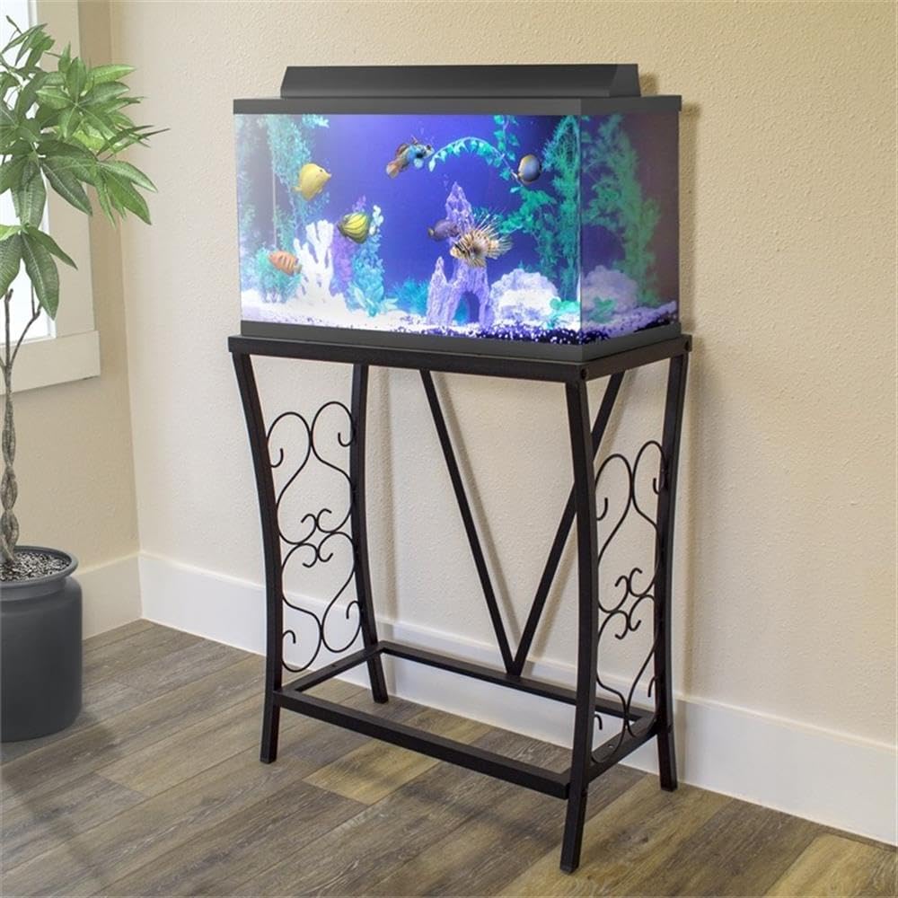 MAKLAINE Traditional Steel 20 Gallon Metal Aquarium Stand in Black