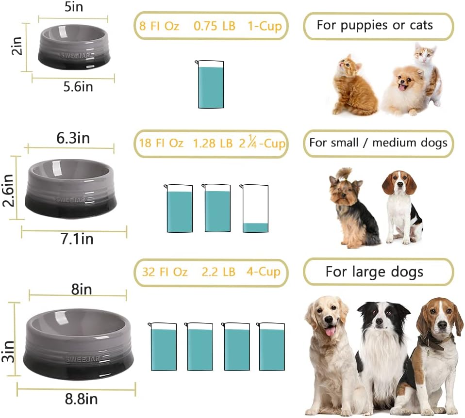 Sweejar Gradient Dog Bowl, Ceramic Dog Food Dish for Medium Dogs and Cat, Porcelain Pet Bowl for Food and Water 18 oz (Beige)