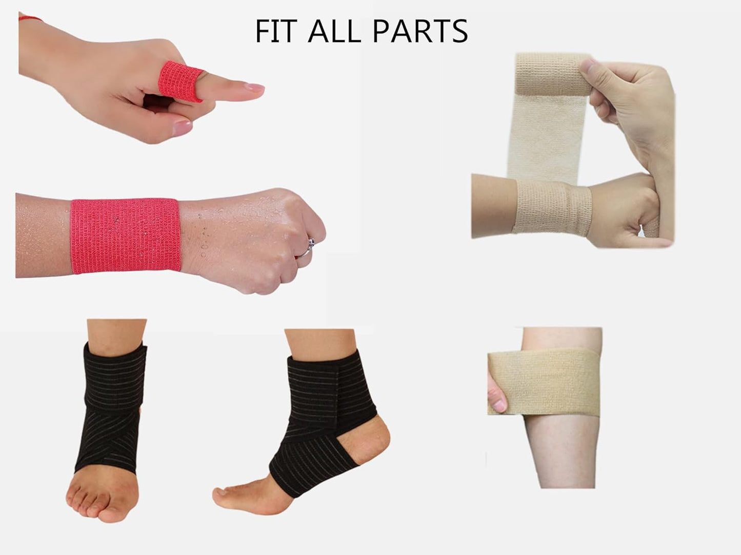 6 Pack 2" x 5 Yards Self Adhesive Bandage Wrap Breathable Cohesive Vet Wrap for Pets, Elastic Self-Adherent Tape for Sports, Wrist, Ankle (Red)