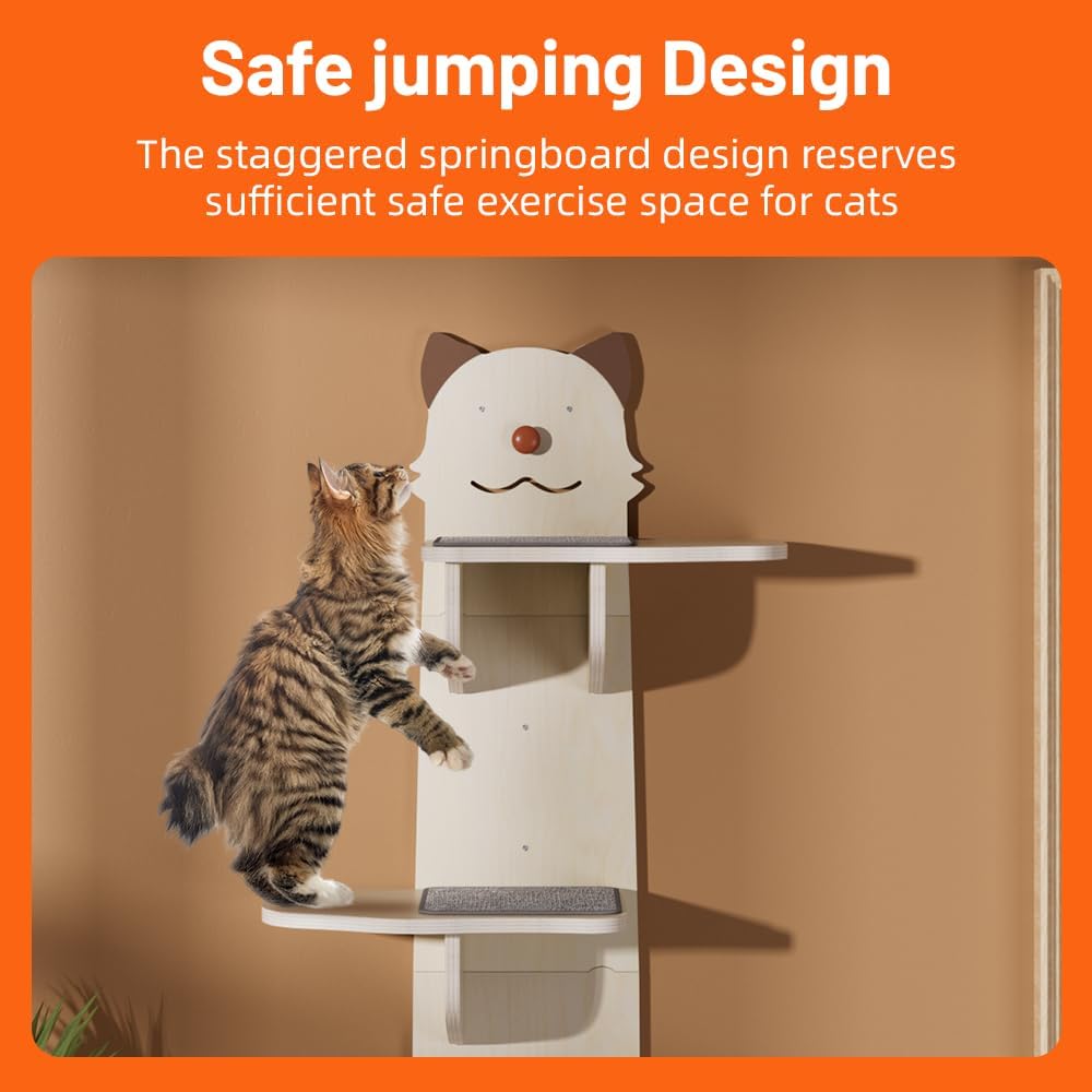 Cat Wall Mount Mounted Floating Shelves Shelf Perch Furniture Perch Hammock Climber Climbing Tree Indoor Large Wall-Mounted Steps Cat Climb Perches Solid Wood Hammock