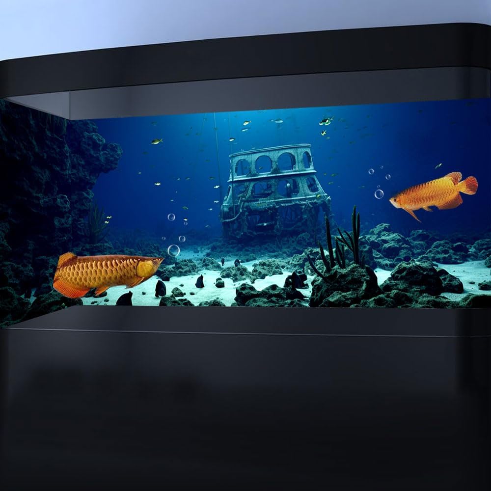 48X20IN Natural Underwater Aquarium Background, Pictures 3D Fish Reef Fish Tank Decoration Background, with 8 EVA Double-Sided Tape