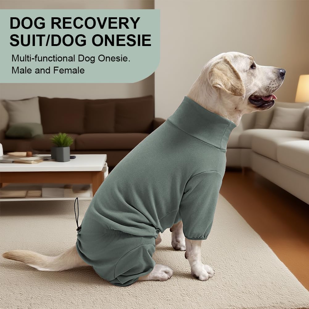 Dog Pyjamas PJS Sweater Clothes and Home Clothing Suitable for Large to Giant Breeds of Dogs, Dog Surgery Recovery Suit, Extra-Large Stretch Fabric, Four-Legged (Thickened Green, 6XL)