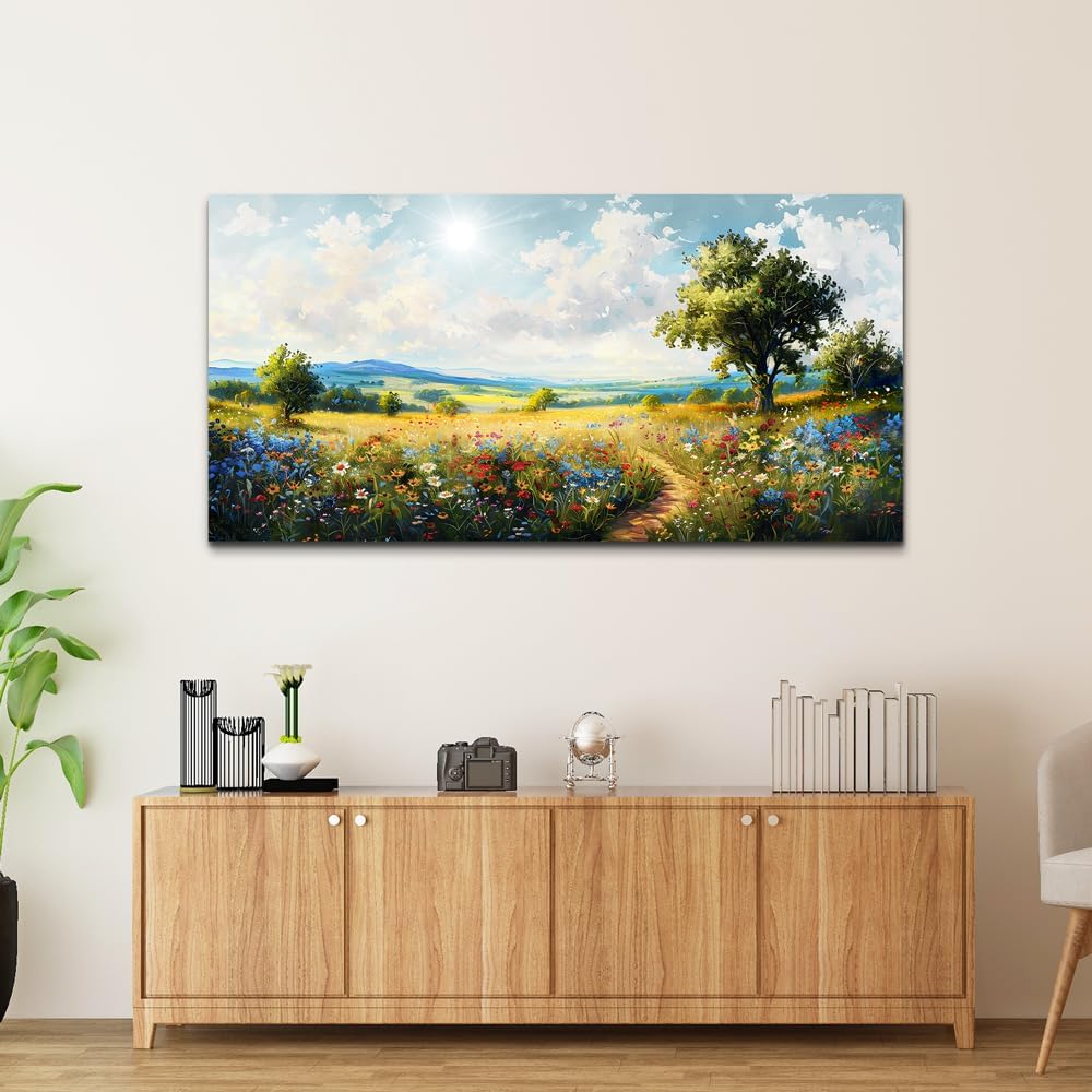 hyidecorart Nature Field Scenery Abstract Painting Framed Wall Art For Living Room Bedroom Wall Decor Pictures Artworks Modern Wall Decorations For Office Canvas Prints Home Art Decor Ready To Hang