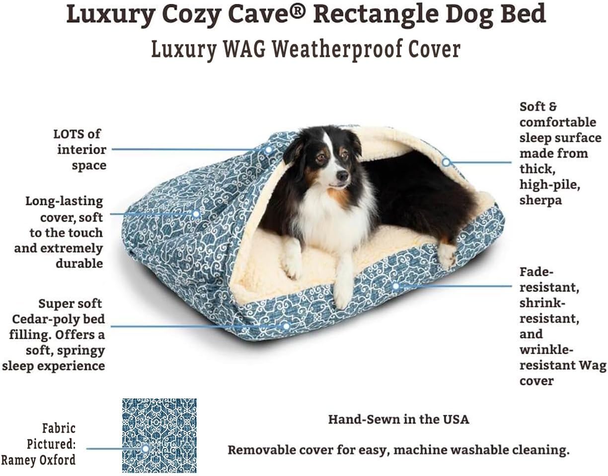 Snoozer Pet Products Luxury Rectangle Cozy Cave, Wag Collection, Large, Ramey Gray
