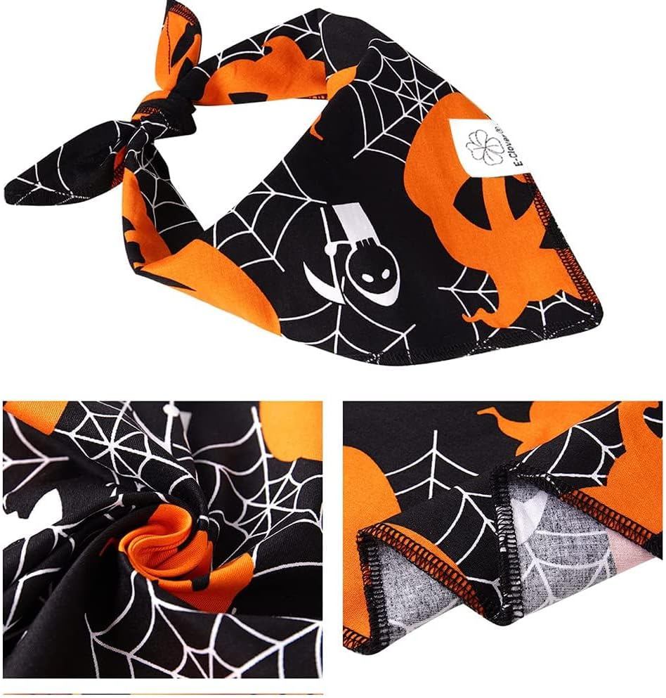 E-Clover Halloween Dog Bandanas-Pumpkin Dog Bandana Matching Scrunchie Triangle Pet Kerchief Scarf for Small Medium Large Dogs Pet Black