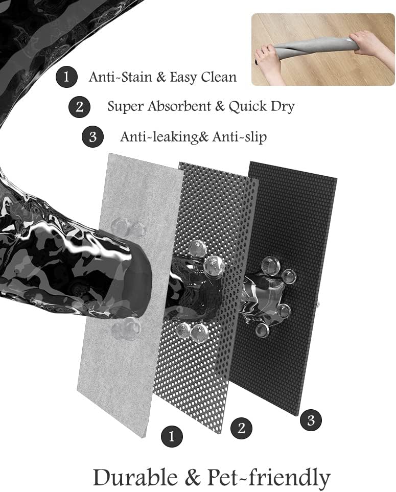 Pet Feeding Mat-Absorbent Dog Mat for Food and Water Bowl-No Stains Quick Dry Dog Water Dispenser Mat(LIGHTGREY,17"x34"