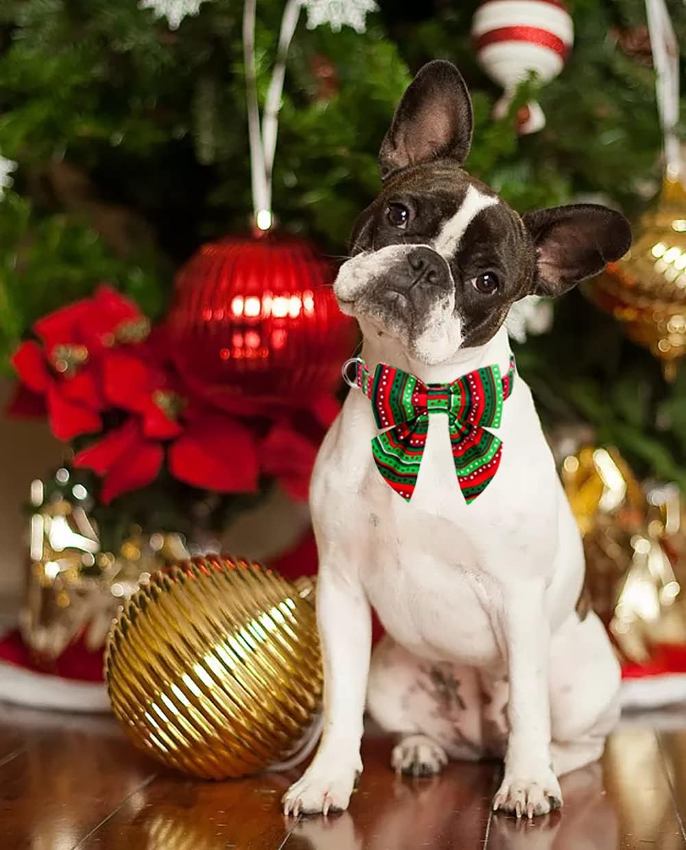 Lionet Paws Christmas Dog Collar with Bowtie, Dog Sailor Bow Collar with Metal Buckle for Dogs and Cats, Adjustable Comfortable Dog Collar Girl GiftοΌXXS, Neck 7-11 in
