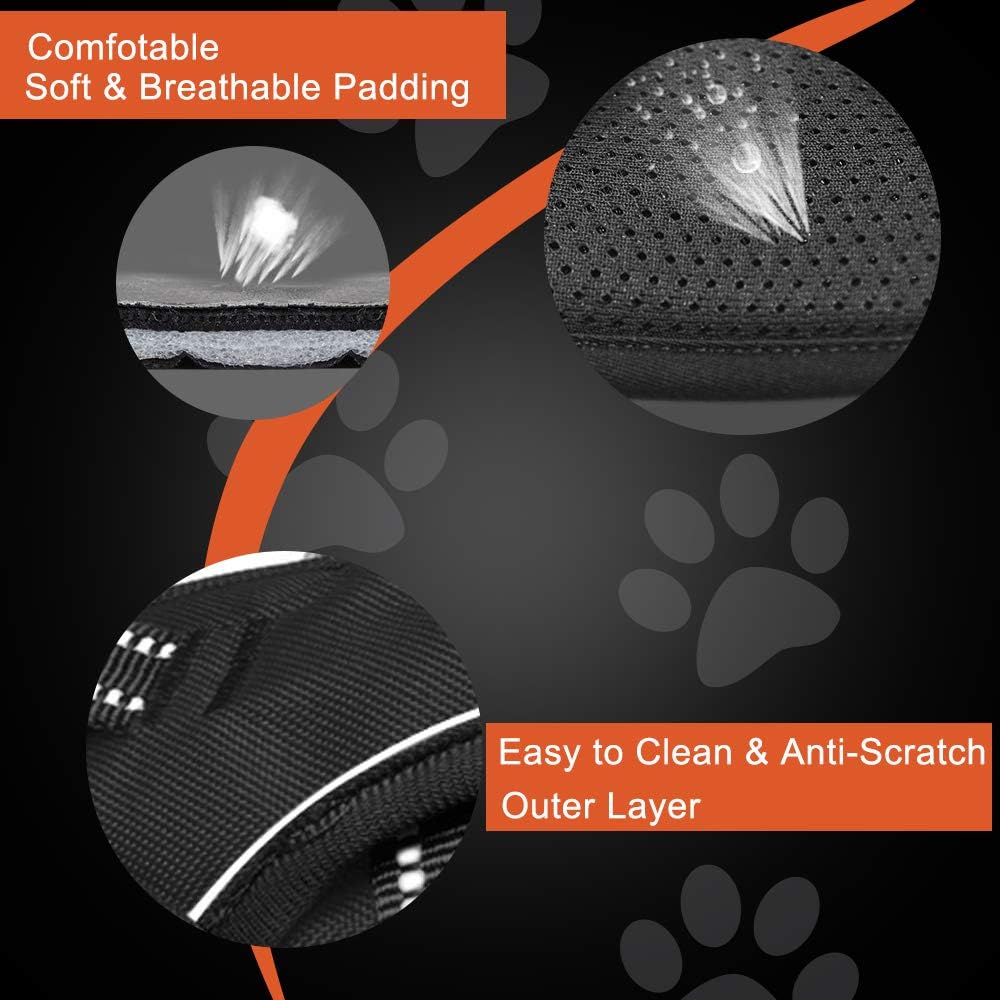 PHOEPET Reflective Dog Harness No Pull Large Breed Vest with 2 Metal Leash Attachment Hooks(L, Purple)