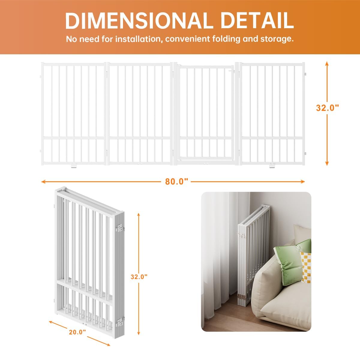Full Metal Freestanding Dog Gate with Door, 32''Height Foldable Pet Dog Fence for Indoor & Outdoor, 4 Panels Extra Wide Free Standing TallDog Gates for Doorways,House,Stairs,Porch,Deck,Yard