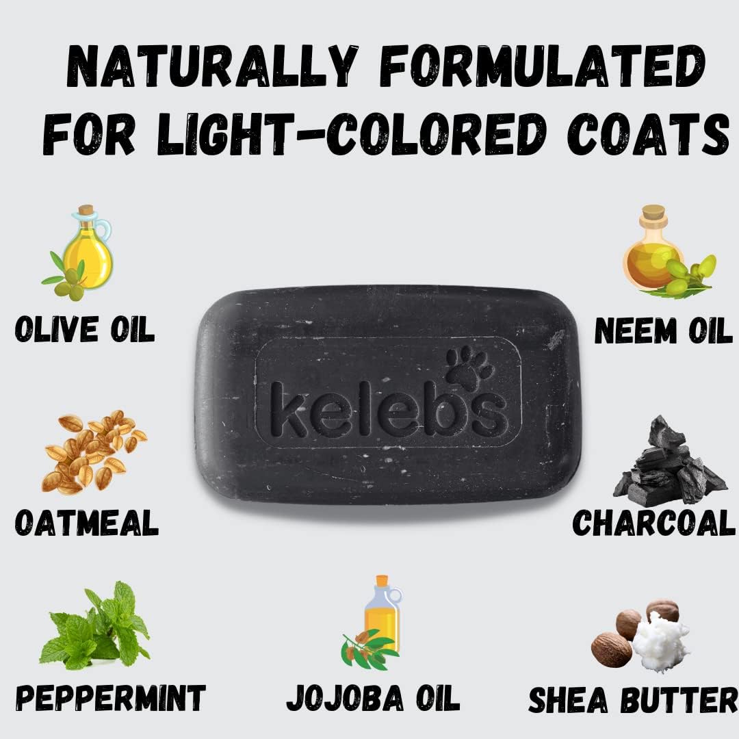 KELEBS 3 Bars - Whitening Dog Shampoo Bar with Charcoal – White Dog Shampoo with Natural Ingredients for Sensitive Skin