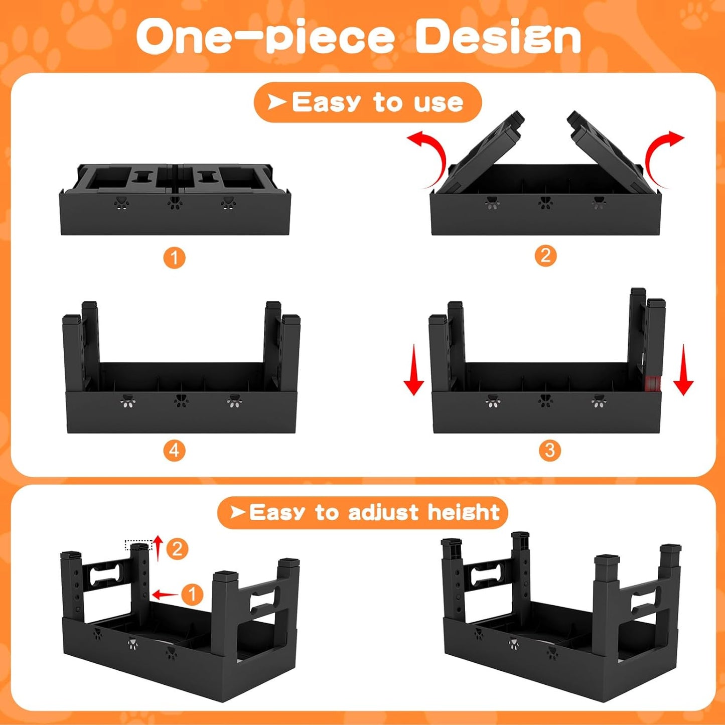 Elevated Dog Bowls with Mat, Raised Dog Food Bowl Stand with 2 Stainless Steel Bowls, 5 Height Adjustable (3.1", 9", 10", 11", 12") Non-Slip Feeder Set for Medium and Large Dogs β Black