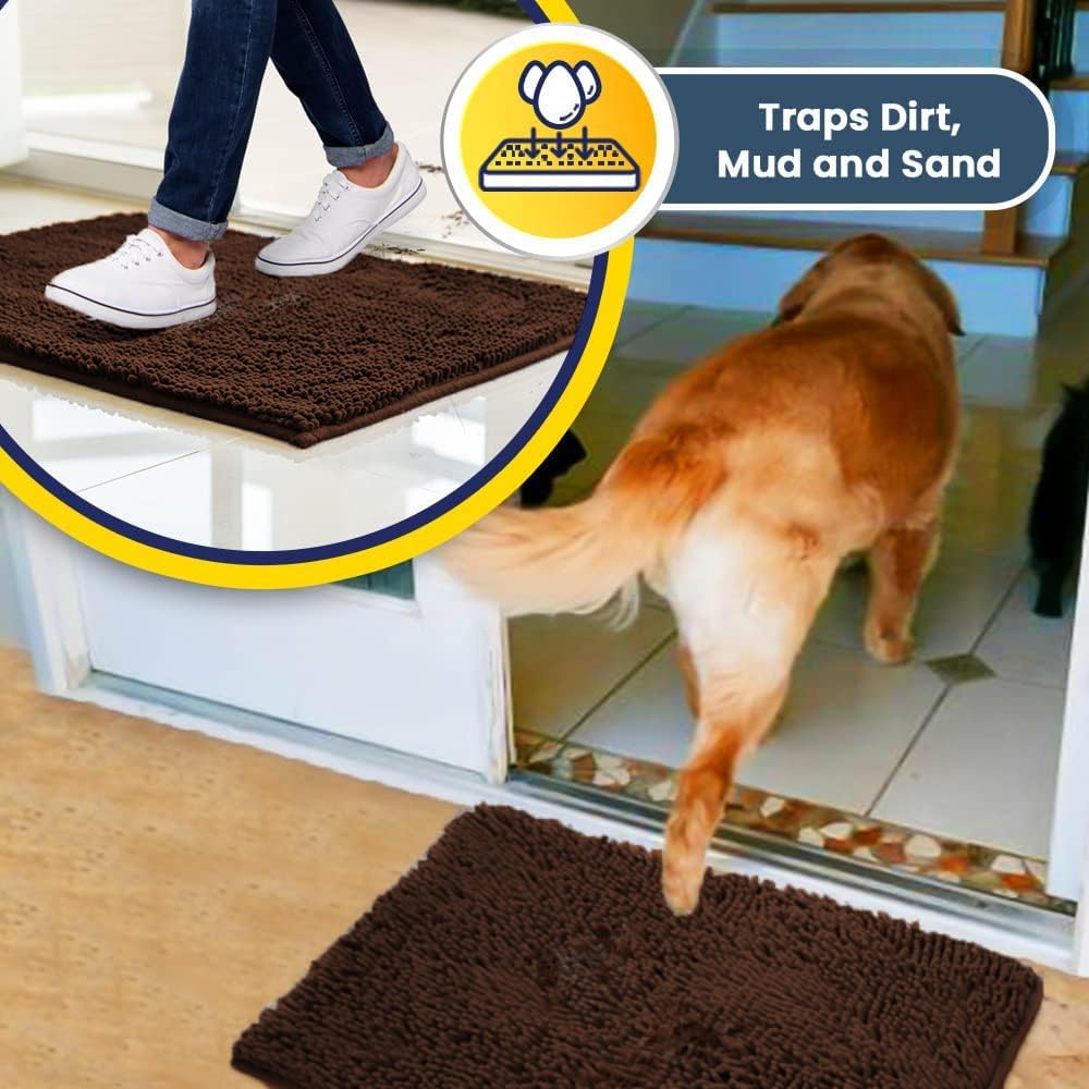 Muddy Mat® Original Dog Door Mat for Muddy Paws, Super Absorbent Microfiber, Non-Slip Washable Pet Rug, Quick Dry Chenille Entryway Carpet, Machine Washable Indoor Outdoor mat, Brown 36"x120"