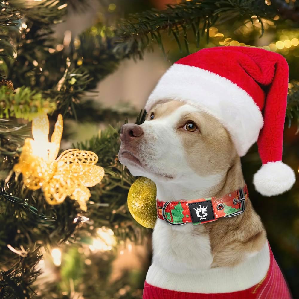 TSPRO Tactical Dog Collar 1.5 Inch Wide Thick Dog Collars with Heavy Duty Metal Buckle, Durable, Strong, Adjustable for Medium to Large Dogs (Christmas Green M)