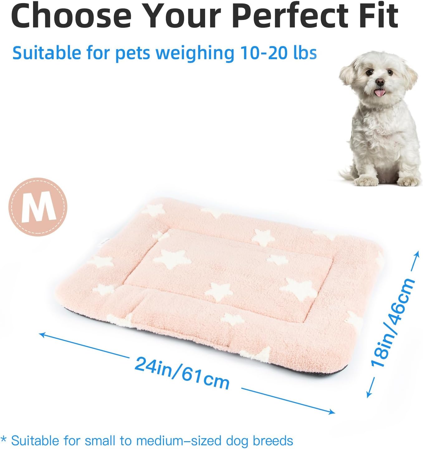 Mora Pets Dog Crate Pad Kennel Bed Crate Mat for Small Dogs Washable Cute Star Pet Bed for Dog Cage Ultra Soft Flat Puppy Cat Kitten Pillow Cushion for Sleeping Anti-Slip Pink 24 x 18