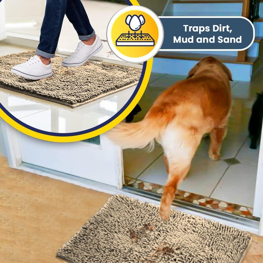 Muddy Mat® AS-SEEN-ON-TV Highly Absorbent Microfiber Door Mat and Pet Rug, Non Slip Thick Washable Area and Bath Mat Soft Chenille for Kitchen Bathroom Bedroom Indoor and Outdoor - Beige 6ft x 9ft