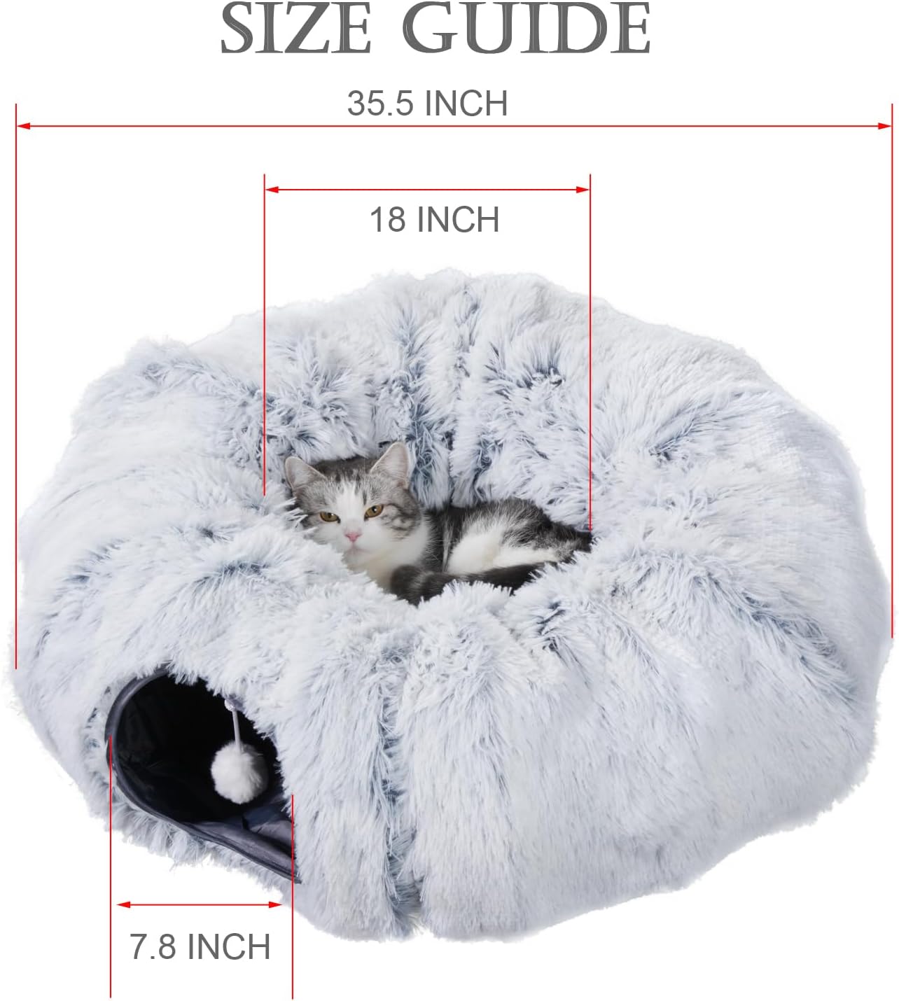 Cat Tunnel with Cat Bed for Indoor Cats, Soft Plush Peekaboo Cat Cave Donut Tunnel, Multifunctional Playground Toys Hideplace for Small Medium Large Kittens, Rabbit, Ferret
