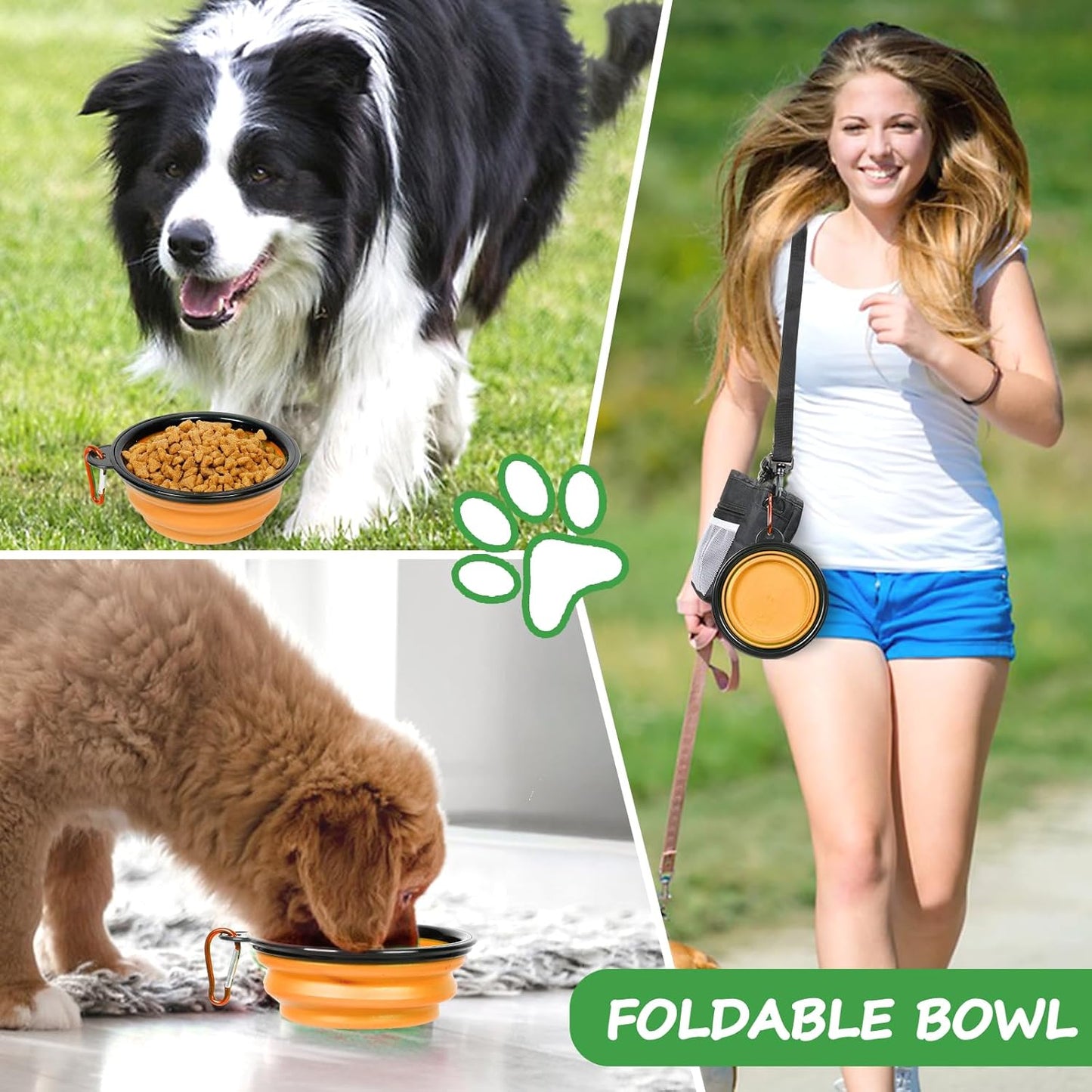 Dog Treat Pouch Pet Training Kit - Silicone Treat Bag Magnetic Closure, Puppy Training Clicker, Dog Whistle, Dog Water Bowls, Poop Bags & Holder, 4 Ways to Wear Walking Fanny Pack - Orange