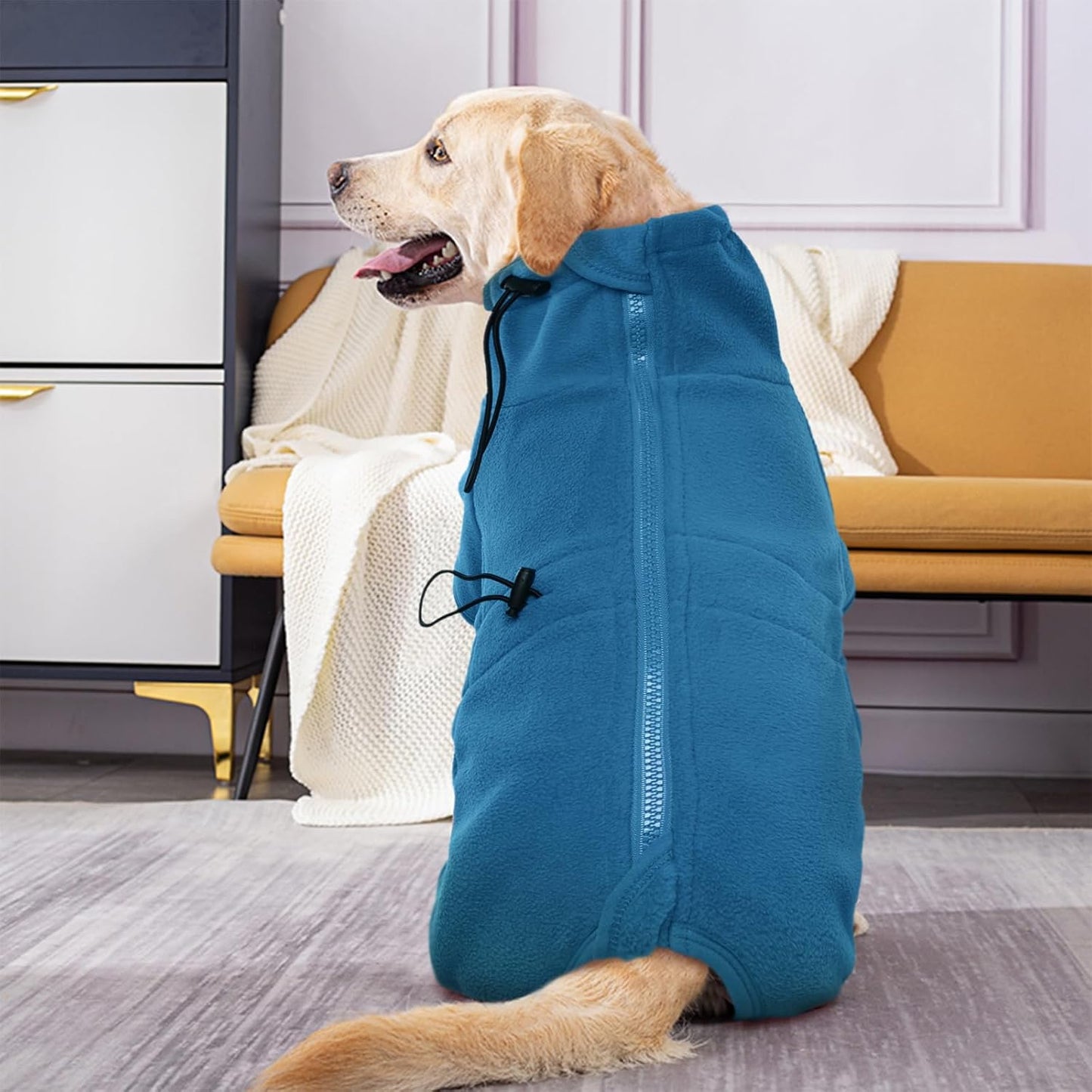 ROZKITCH Fleece Coat for Dogs, Pet Windproof Warm Cold Weather Jacket Vest Cozy Jumpsuit Apparel Outfit Clothes for Large Giant Dog Walking Sleep 3XL