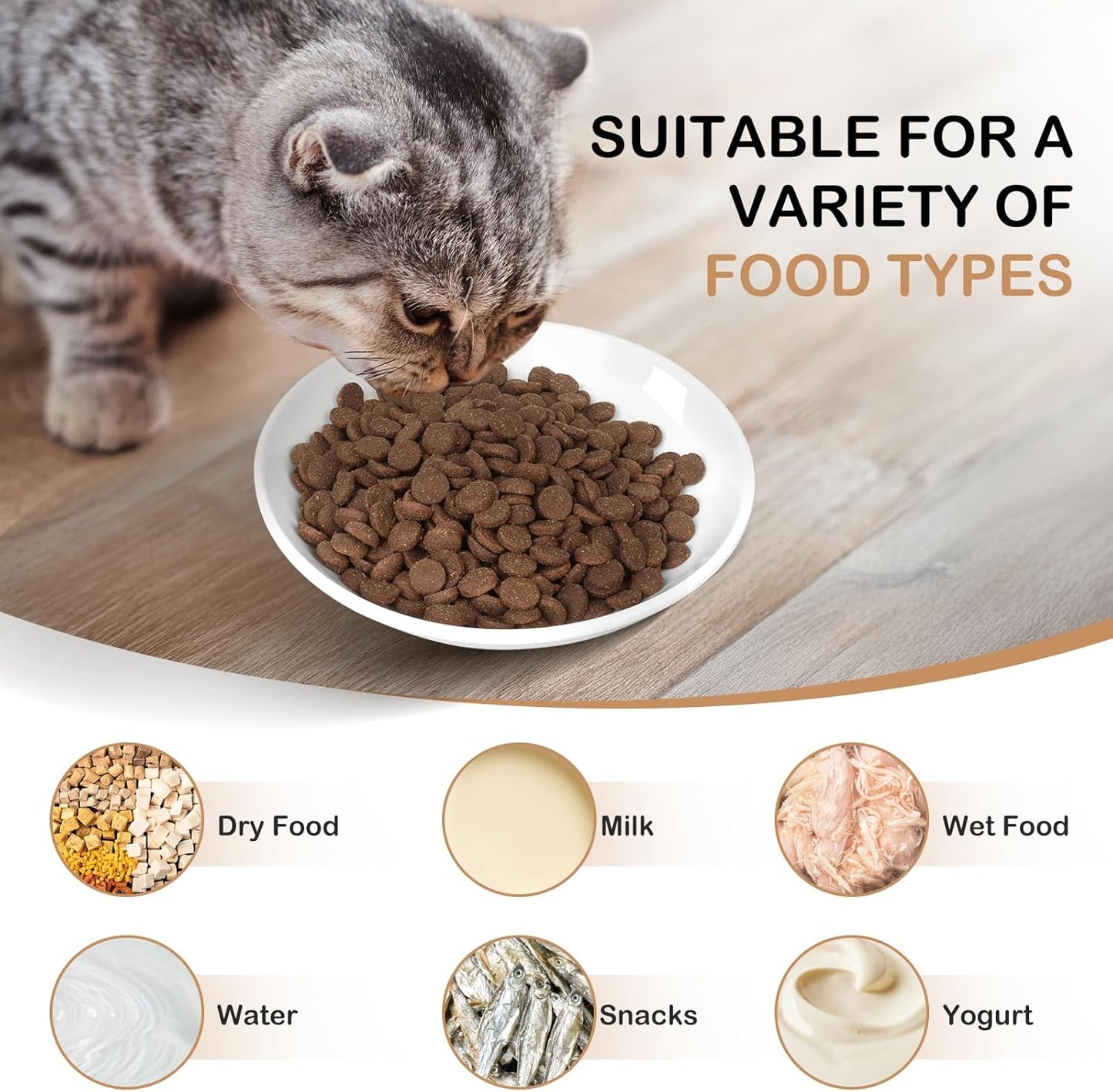 TRUVIC 4 Pack Ceramic Cat Food Bowls, 5.9 Inch Ceramic Cat Dishes Set for Indoor Cats and Small Dogs, Anti Whisker Fatigue Kitten Bowls, Wide Shallow Kitten Plates for Food and Water (Fishbone)