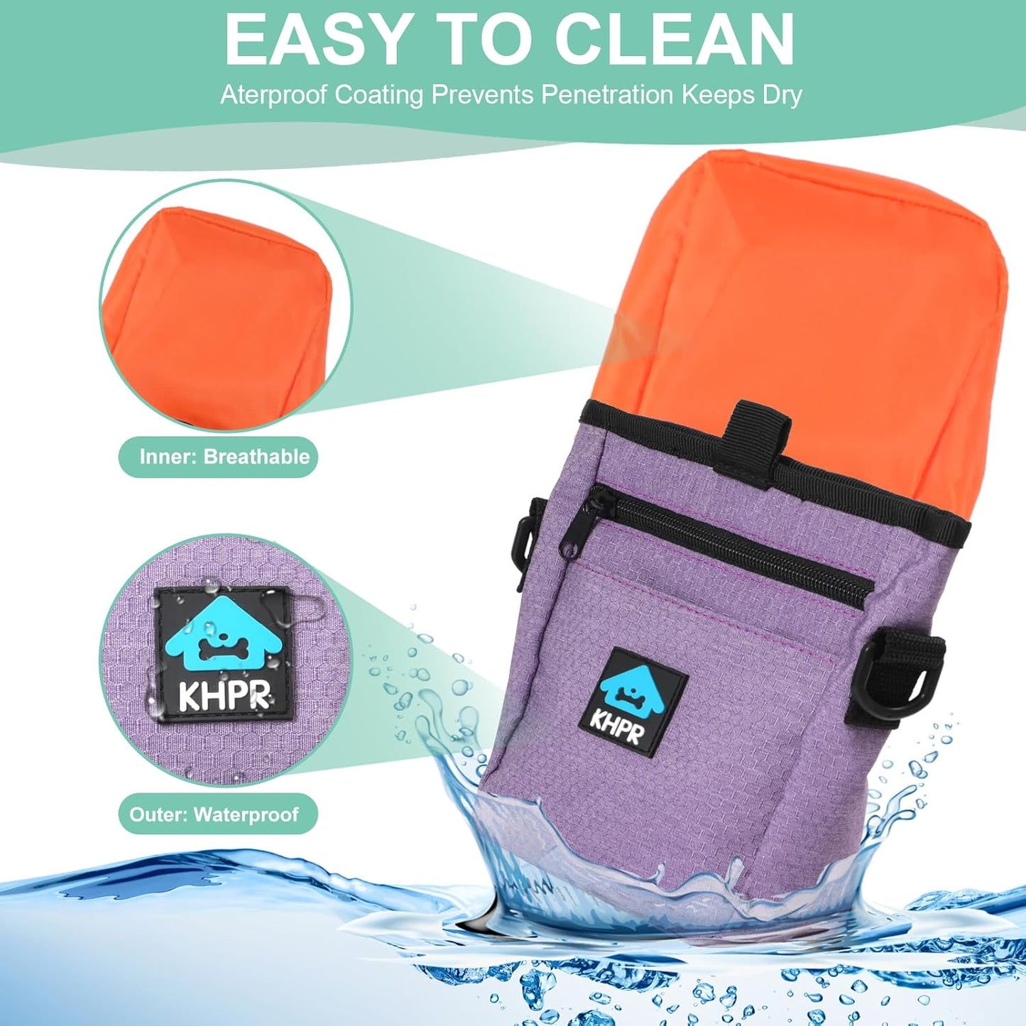 Dog Treat Pouch Magnetic Closure with Training Clicker,Hands-Free Design to Prevent Spills,Built in Poop Bag Dispenser,3 Ways To Wear,Metal Clip Waist Belt and Fanny Pack for Pet Walking(Purple)