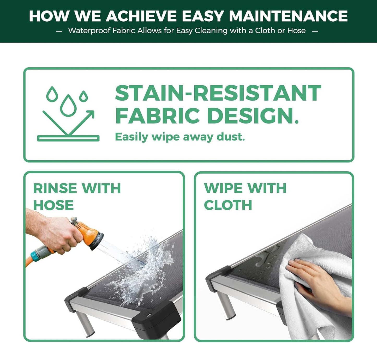 FXW TitanNest Chew-Proof Elevated Dog Bed, Raised Cot for Indoor/Outdoor/Camping Use, Durable & Washable Padded Pet Bed for Small Dogs, 36.0" L x 24.0" W x 4.5" H, Gray