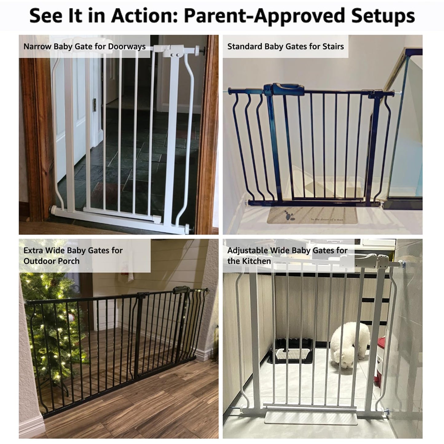 Extra Wide Baby Gate 85.8-104.5 Inch, Pressure Mounted No Drilling, for Stairs & Doorways, Metal White Indoor Safety Gate for Kids and Dogs
