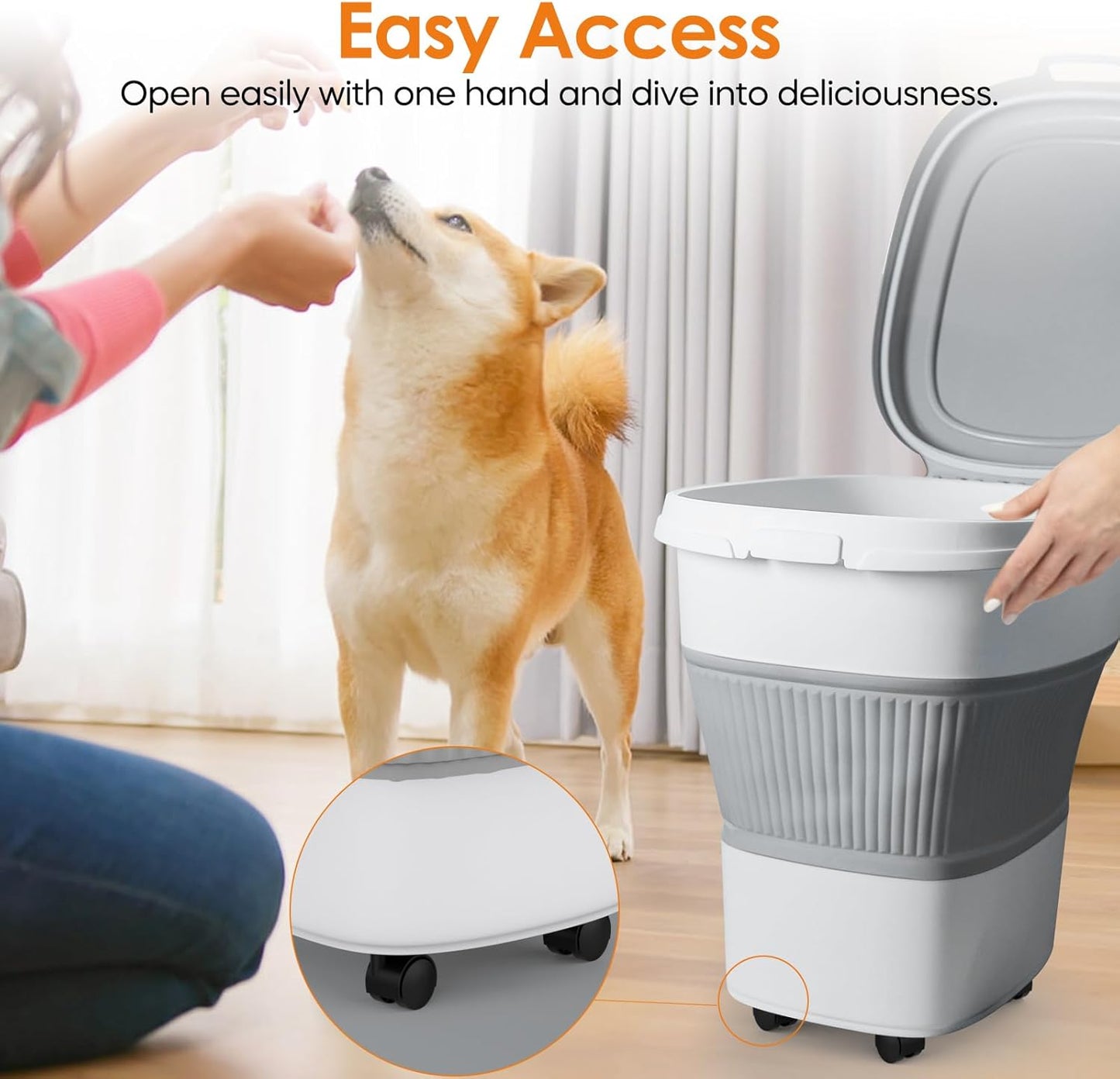 28-30Lbs Dog Food Storage Container, Collapsible Dog Food Container with Lid,Multifunctional Pet Food Storage Container for Dog,Cat,Rice,Flour,Pet Food Scoop and Small Container