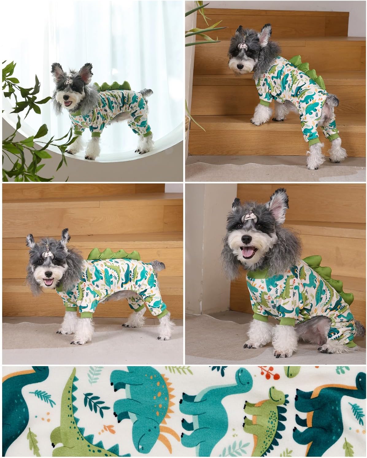 CuteBone Dinosaur Costume Dog Pajamas, Stretchy Spandex Crystal Velvet Sleepwear Coat for Small Dogs, Soft & Warm Pet Outfit Clothes for Cold Weather, Cozy Pullover Design COSP05S