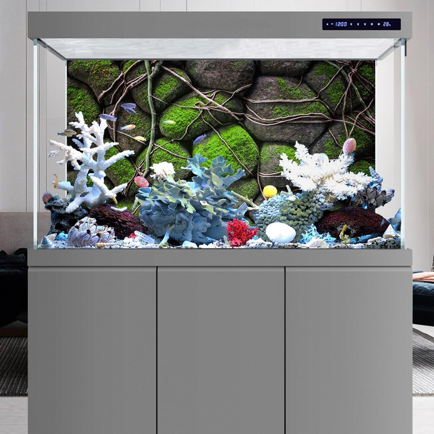 AWERT 30x18 inches Stone Aquarium Background Rock Fish Tank Background Rocky Terrarium Background Vinyl