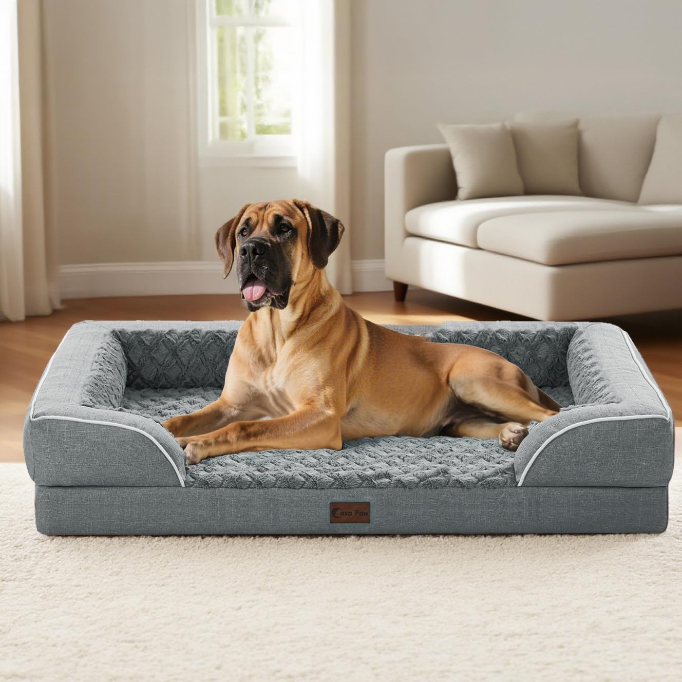Orthopedic XL Dog Bed for Extra Large Dogs, Waterproof Memory Foam Dog Beds with Sides, Non-Slip Bottom and Egg-Crate Foam Big Dogs Couch Beds with Removable Washable Cover(X-Large,Grey)