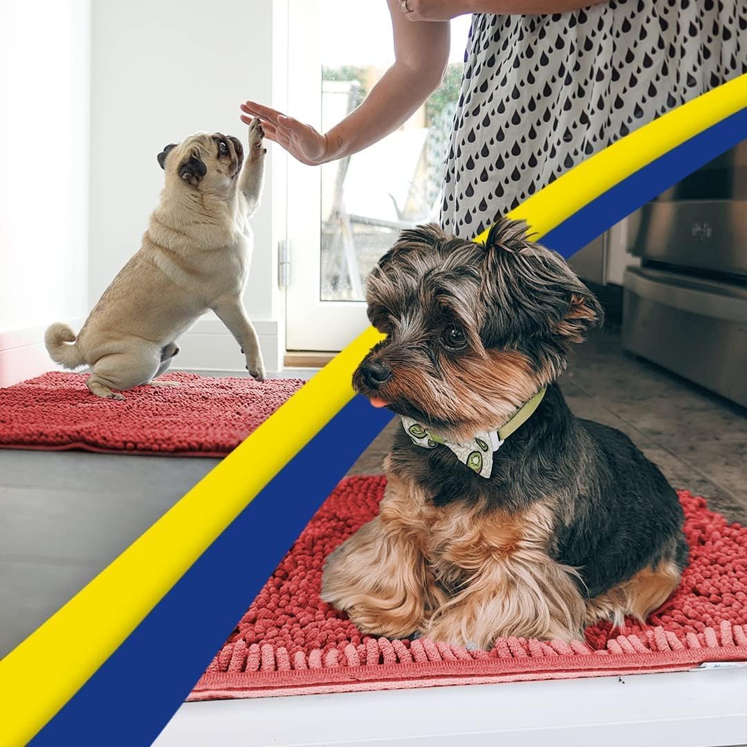 Muddy Mat® AS-SEEN-ON-TV Highly Absorbent Microfiber Door Mat and Pet Rug, Non Slip Thick Washable Area and Bath Mat Soft Chenille for Kitchen Bathroom Bedroom Indoor and Outdoor - Red 24" x 120"