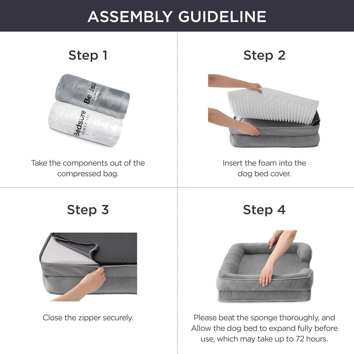 Bedsure Orthopedic Dog Beds Large Sized Dog - Washable Large Dog Cat Bed Waterproof, Comfort Dogs Couch Sofa with Washable Removable Cover, Pet Bed with Nonskid Bottom, Plush-Blue, 35"