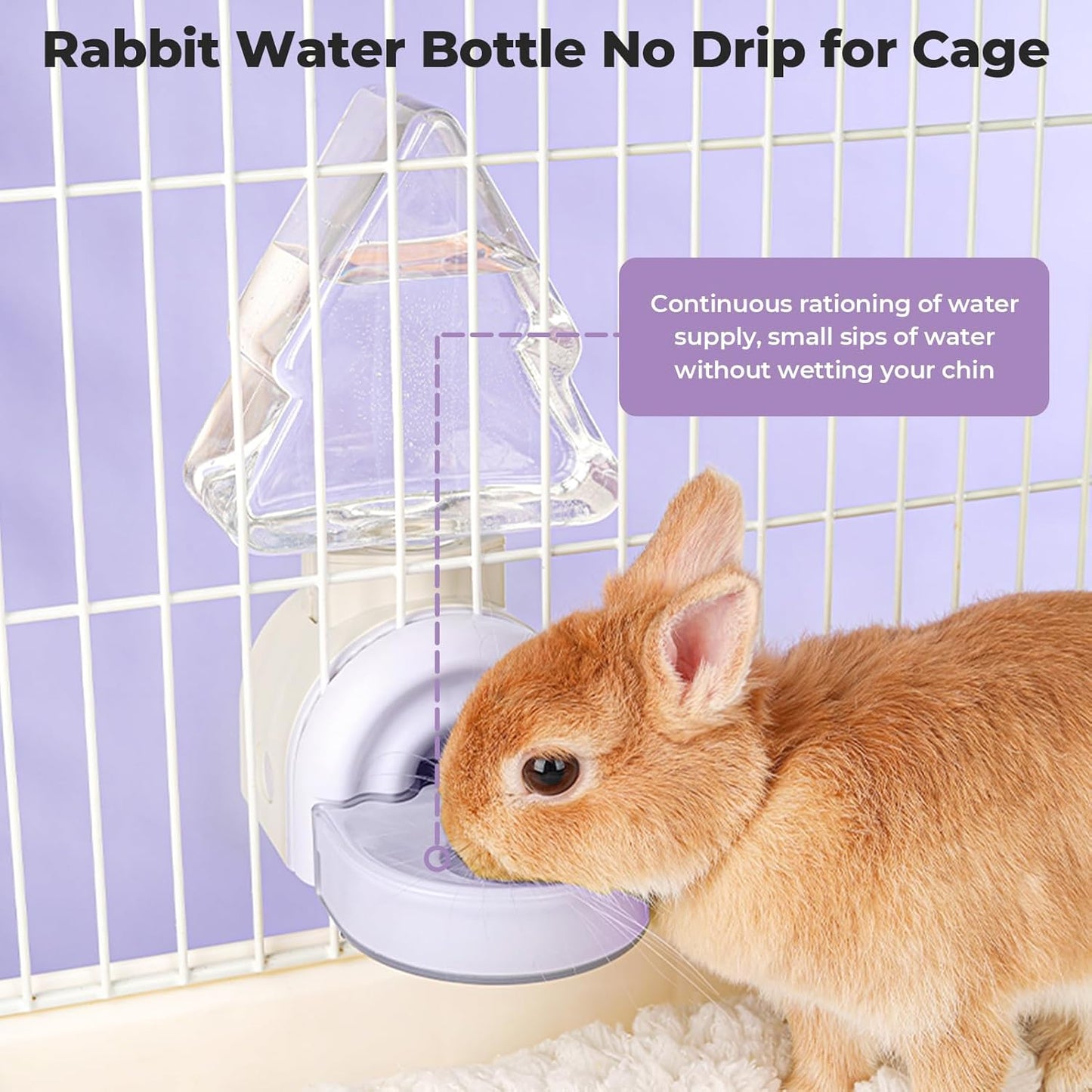 mini&moe Rabbit Water Bottle - 17.6oz Guinea Pig Water Bottle No Drip for Cage Automatic Gravity Silent Hanging Bunny Water Dispenser with Floating Bowl for Hamster, Gerbils, Ferret, Chinchilla