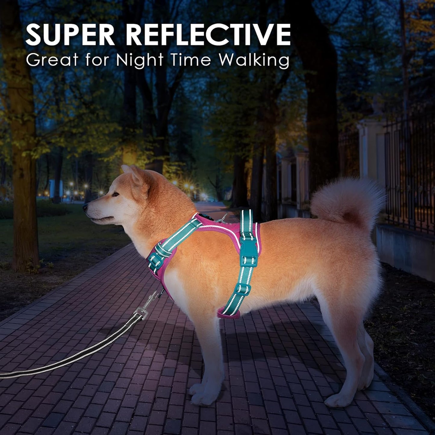 PHOEPET No Pull Dog Harness, Unique Colors Reflective Adjustable Dog Vest, with Soft Training Handle Metal Clips for Small Medium Large Dogs (Pink Base & Green Straps,XL)