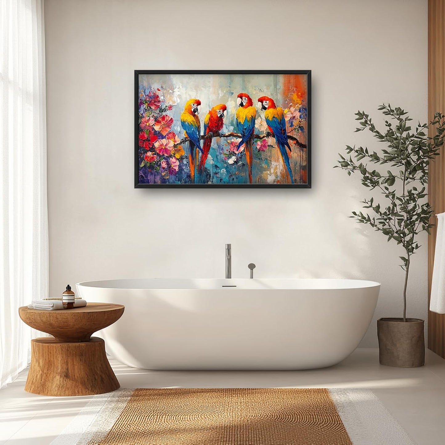 Extra Large Framed Parrot Bird Wall Art,Oversized Abstract Colorful Parrots Flower Wall Decor Pictures for Living Room,Canvas Print Painting Modern Artwork Bedroom Office Bathroom Home Decor 36L x24W