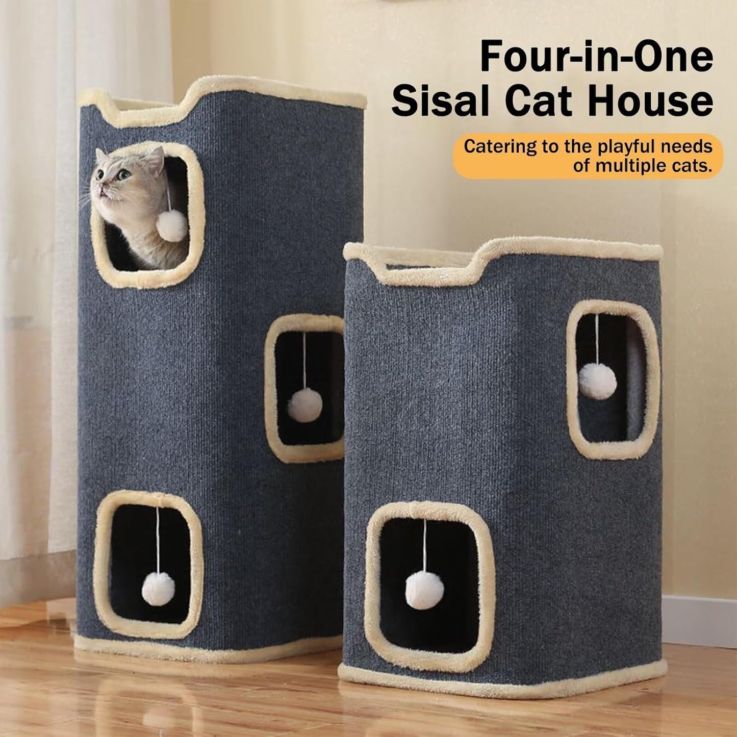 Cat House for Indoor, Multi-Level Cat Condo Foldable Cave Bed (2-Level)