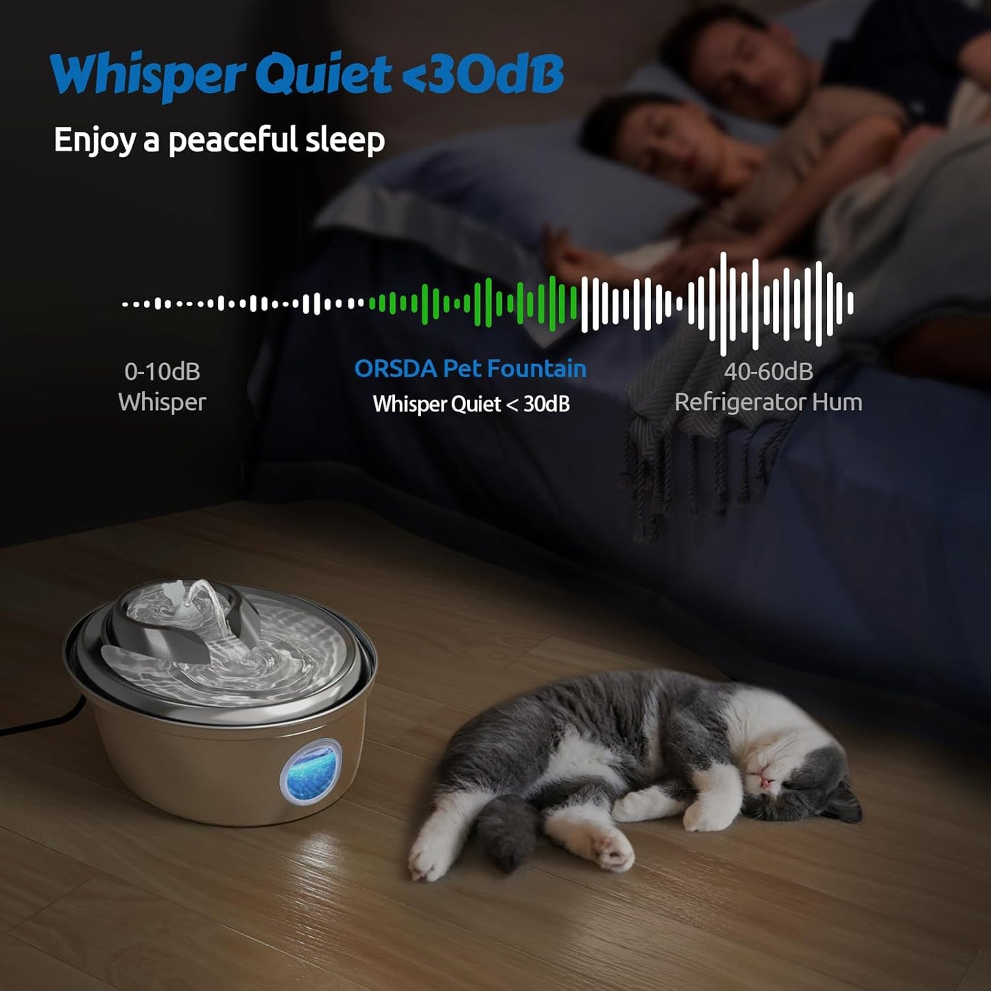 ORSDA Stainless Steel Cat Water Fountain, Automatic Pet Water Fountain, 100oz/3L Drinking Fountain Dog Water Dispenser with Water Level Window- 4Pcs Filters (D66)