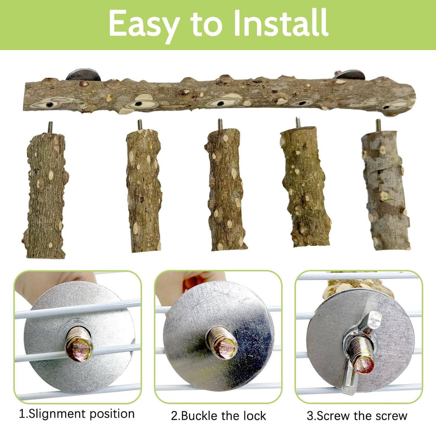 BNOSDM Natural Wood Bird Ladder Perch 6Pcs Parrot Stand Branches Climbing Chewing Stick Parakeet Swing Toys Cage Accessories Paw Grinding Fork Sets for Lovebirds Cockatiels Conure Budgies