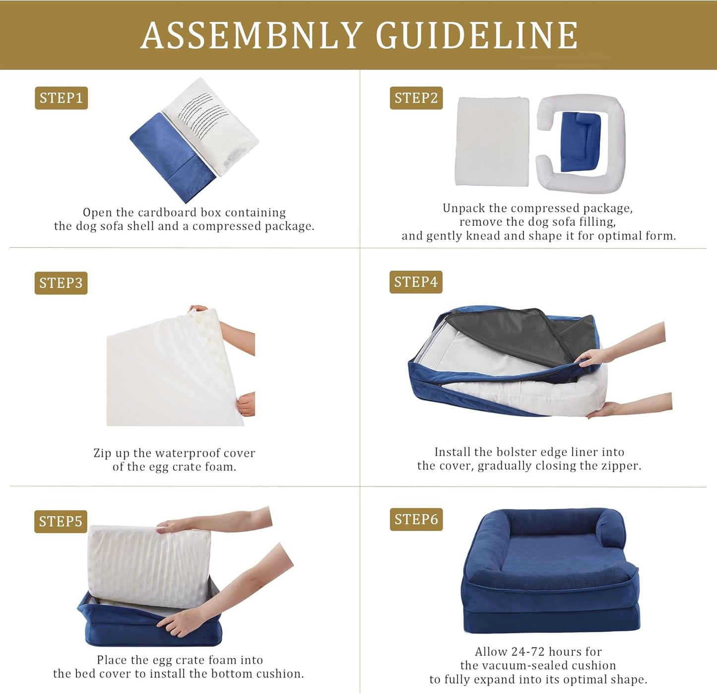 Bedfolks Orthopedic Dog Bed, Waterproof Dog Sofa Bed for Extra Large Dogs, Egg Foam Pet Couch Bed with Removable Washable Cover and Nonslip Bottom, Navy Blue