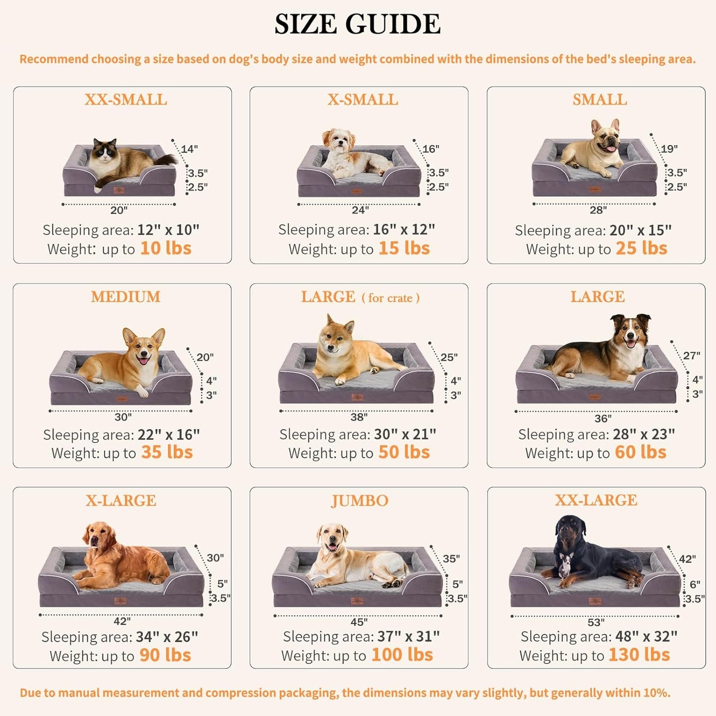 Comfort Expression XXL Waterproof Orthopedic Dog Bed for Extra Large Dogs, Orthopedic Foam Dog Beds, Washable Dogs Sofa Bed with Removable Cover & Non-Slip Bottom(XX-Large,Purple)