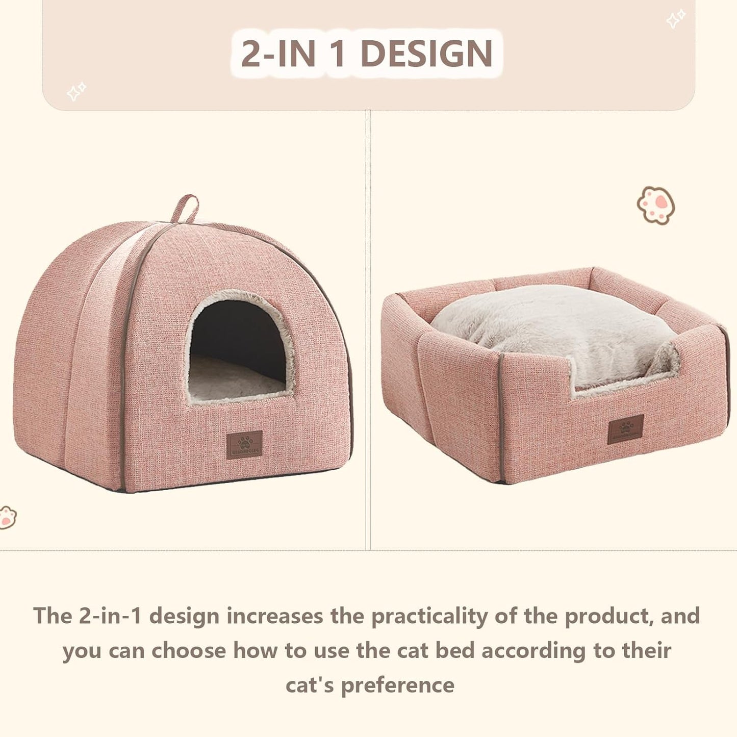 Cat Bed for Indoor Cats - Cats Cave Bed Cat House Cat Tent with Removable Washable Cushioned Pillow, Soft Kitten beds, & Furniture, for Small and Medium Pet Bed