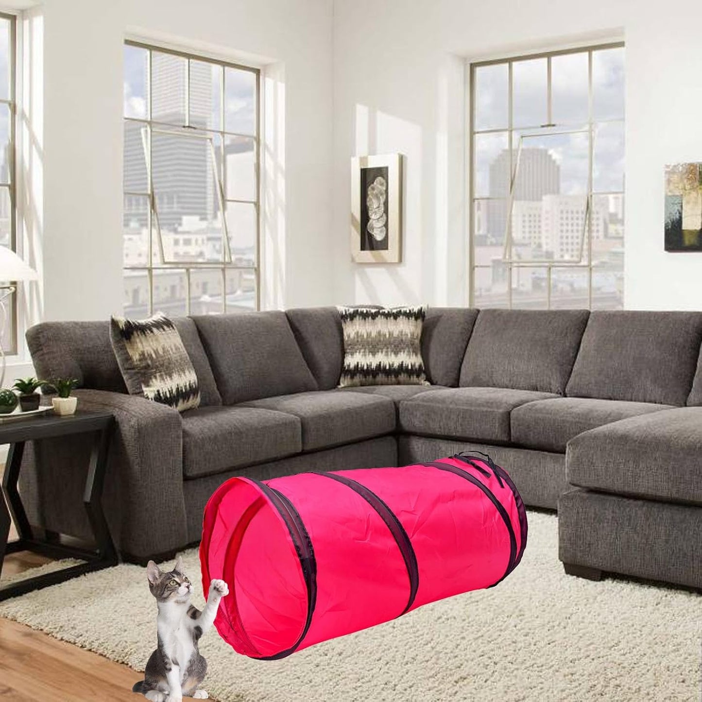 iCAGY Foldable Spiral Cat Tunnel - Indoor Toy for Small Cats, Kittens, and Rabbits - Tube for Interactive Play and Outdoor Fun - Pet Activity Toy 20" 3 Pcs