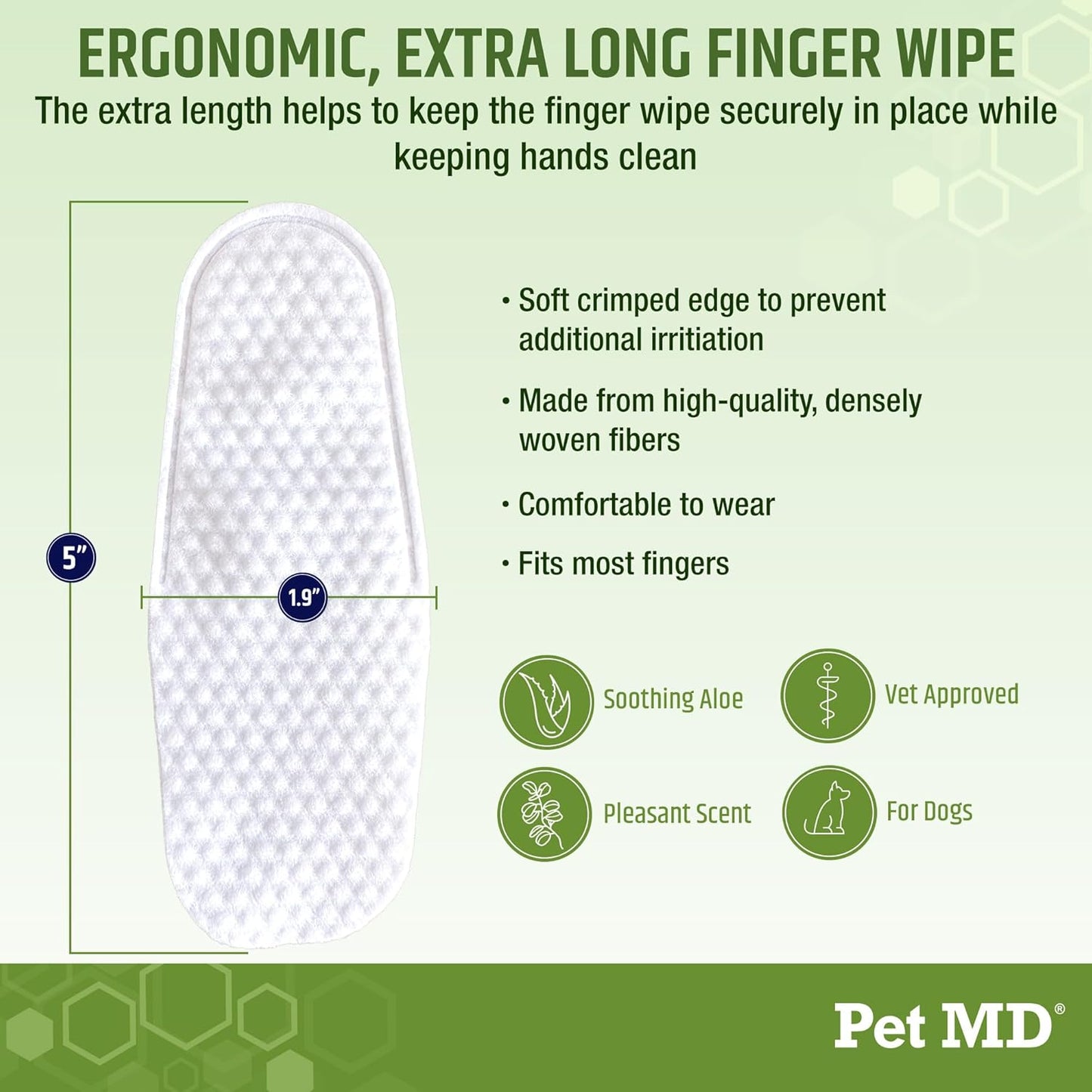 Pet MD Ear Finger Wipes for Dogs - Extra-Coverage and Large Design - with Eucalyptus and Aloe Vera for Dogs - Pet Ear Cleaning Finger Wipes & Puppy Ear Cleaner - 50ct
