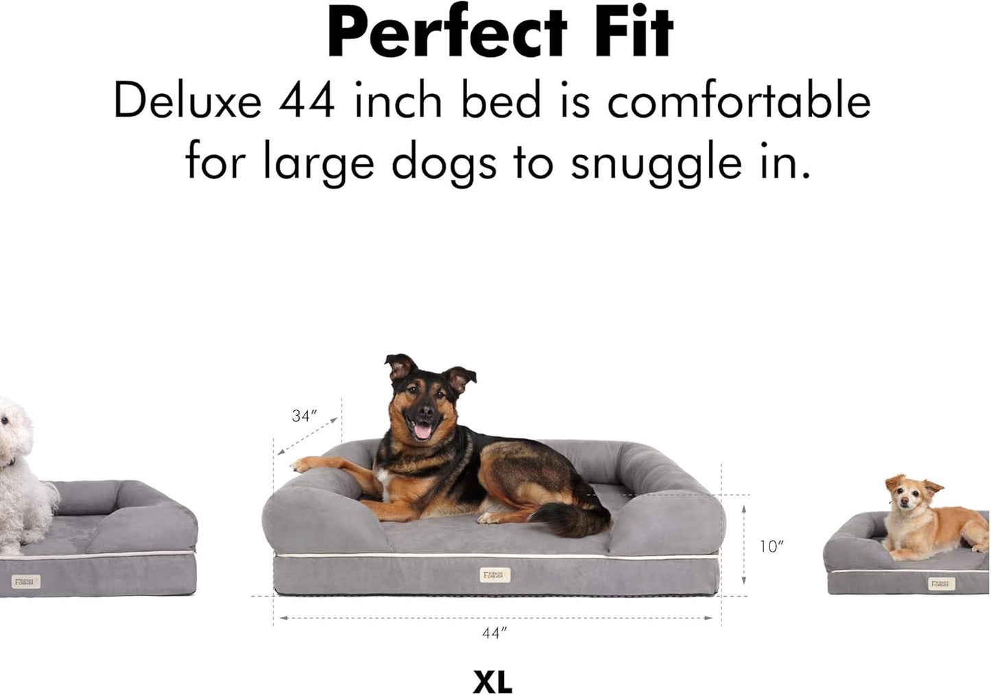 Friends Forever X-Large Dog Bed, Orthopedic Dog Sofa Memory Foam Mattress, Calming Dog Couch Bed, Wall Rim Pillow, Water Resistant Liner, Washable Cover, Non-Slip Bottom, Chester, X-Large Khaki Beige