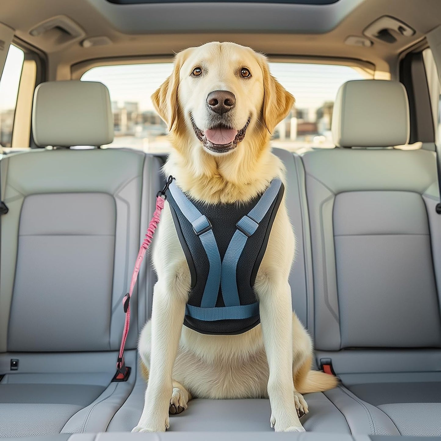 Thickened Dog Seat Belt for Car, 3 Pack Set Retractable Dog Car Adjustable Seatbelts for Vehicle Nylon Pet Safety Heavy Duty & Elastic & Durable Car Harness for Dogs, Light Pink
